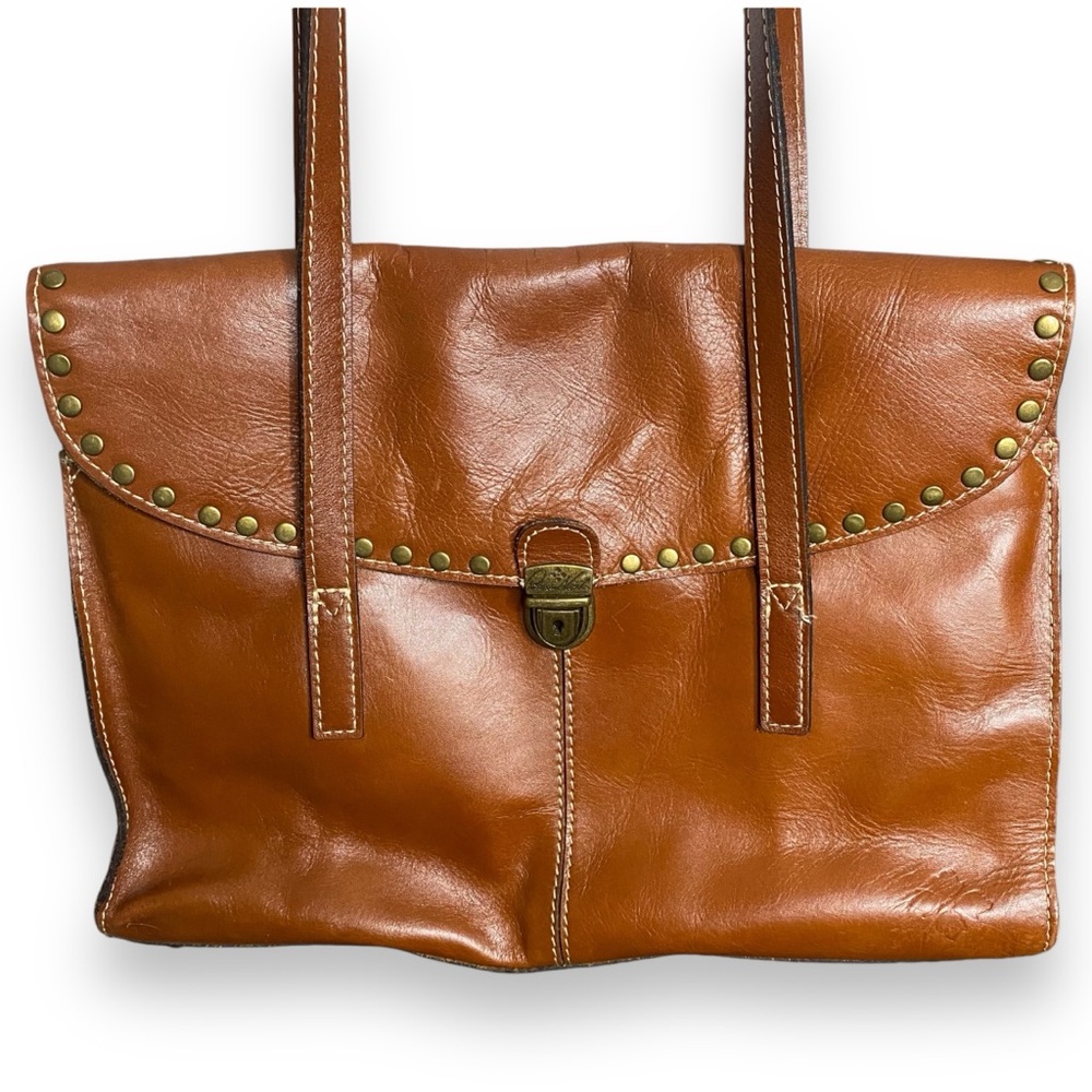 Patricia Nash Verbania Brown Leather Satchel Shoulder Bag